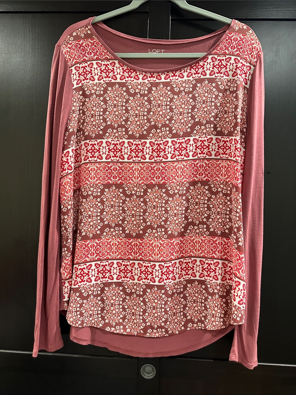 LOFT outlet Mauve Rose Patterned Long Sleeve Tee